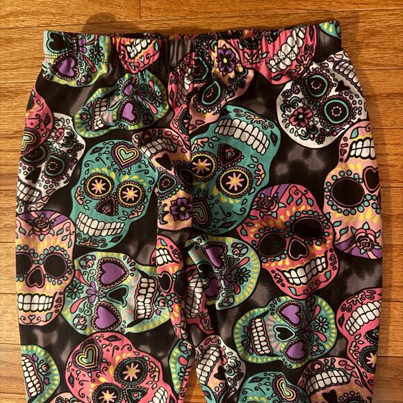 High-Waisted Colorful Sugar Skull Print Leggings -Medium - Picture 3 of 7